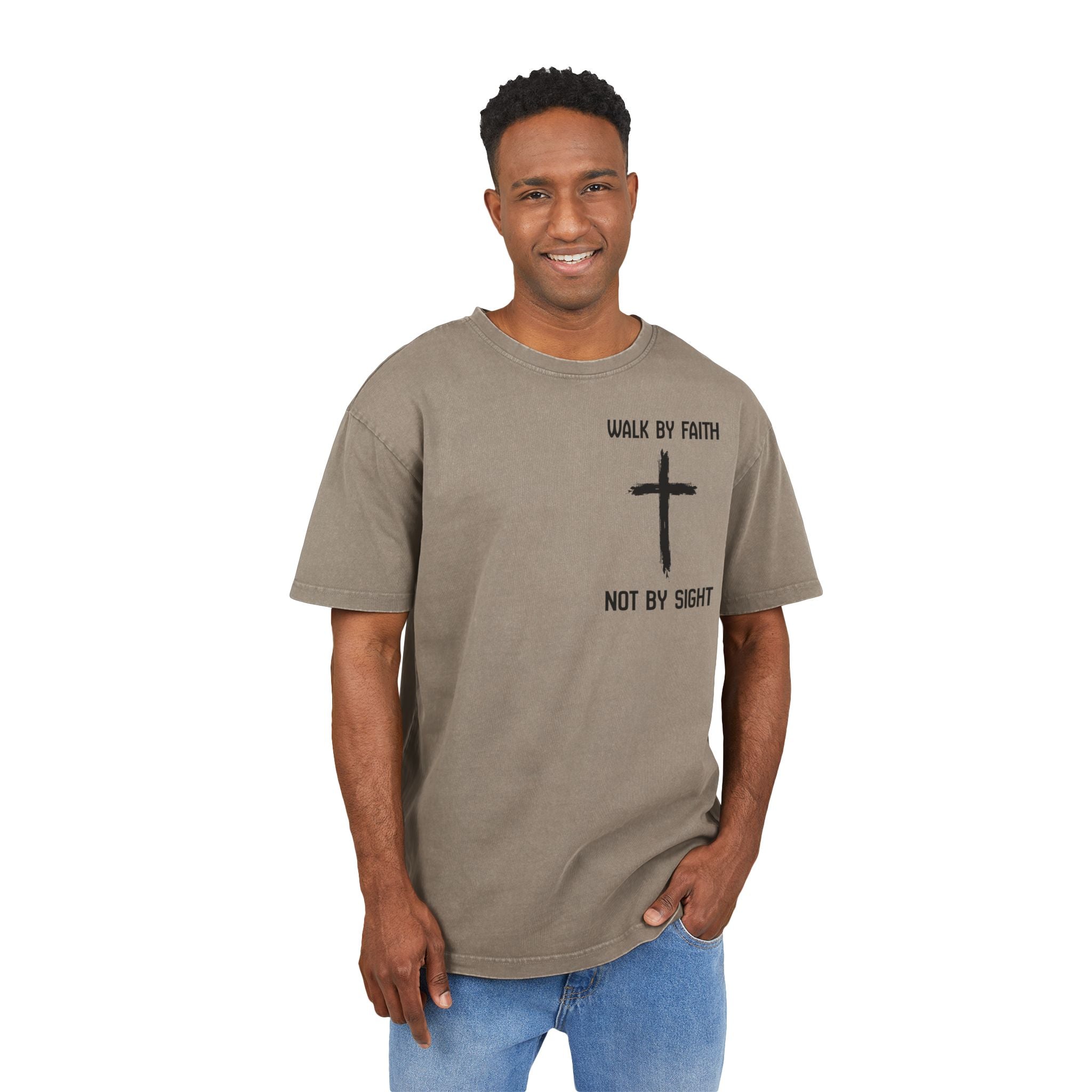 Men's Acid Washed Faith Tee, Oversized Christian T-Shirt, Casual Wear, Gift for Believers, Streetwear