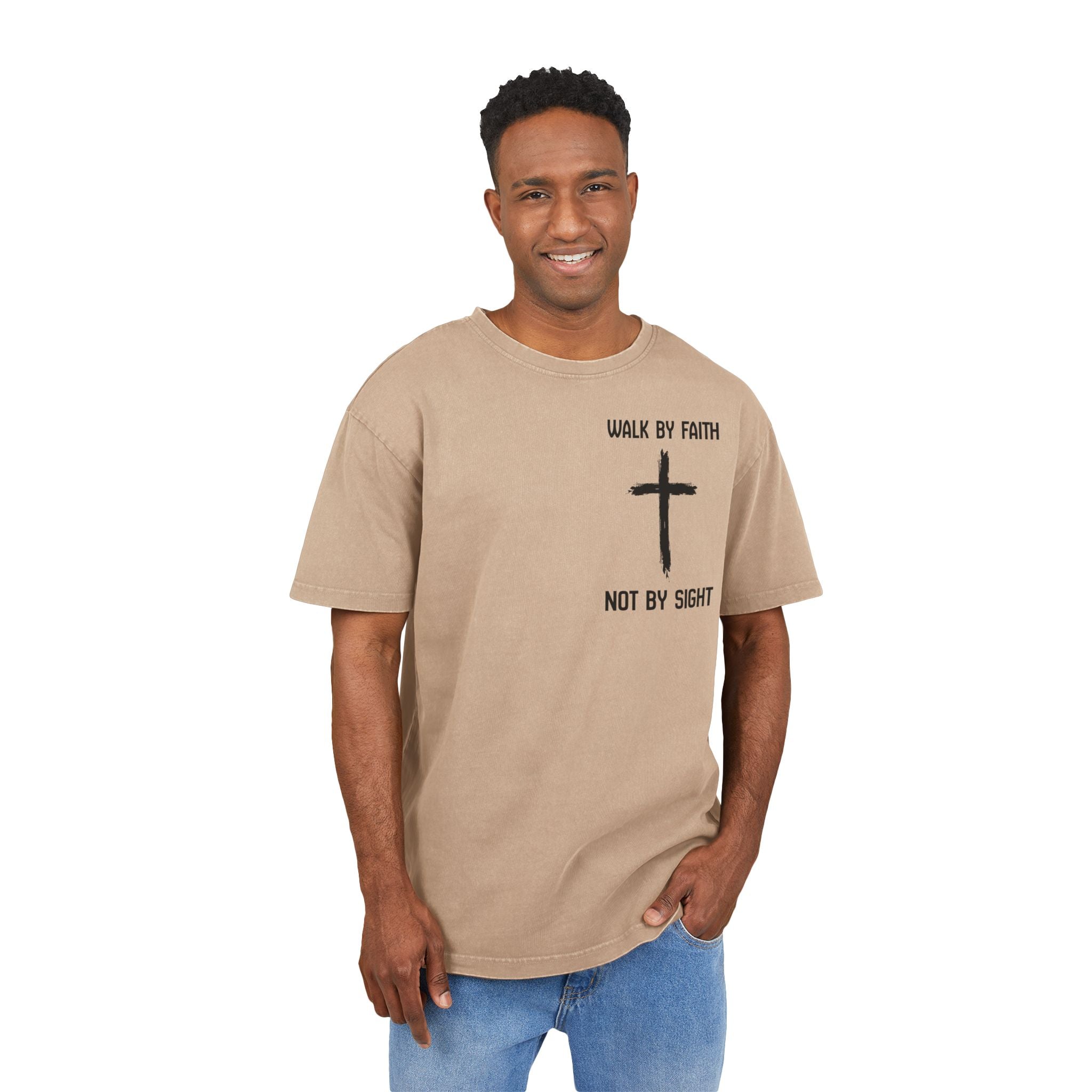 Men's Acid Washed Faith Tee, Oversized Christian T-Shirt, Casual Wear, Gift for Believers, Streetwear