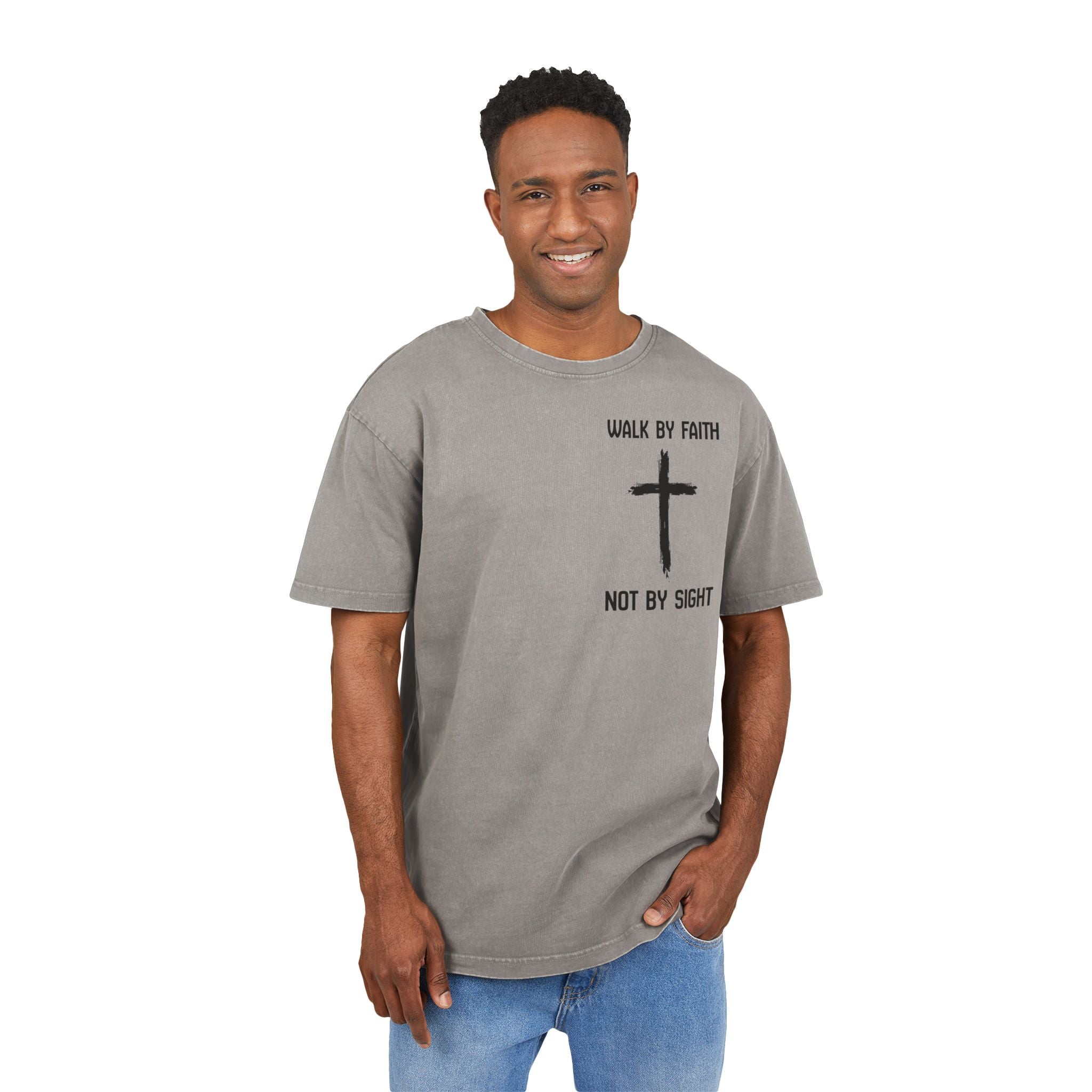 Men's Acid Washed Faith Tee, Oversized Christian T-Shirt, Casual Wear, Gift for Believers, Streetwear