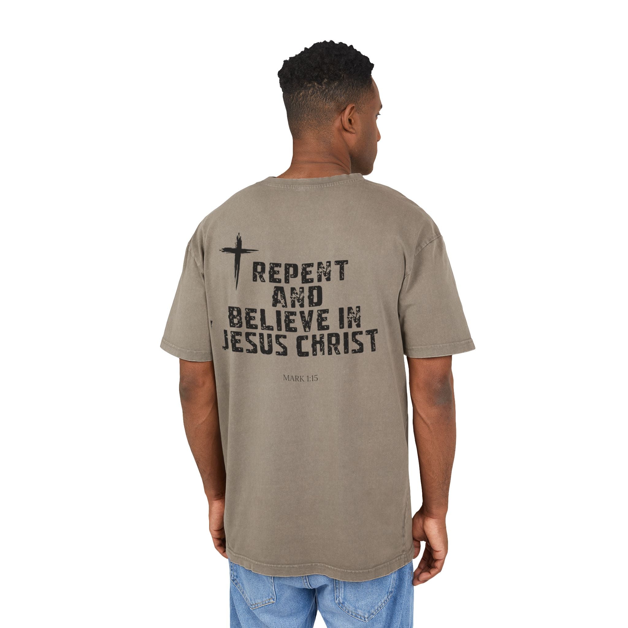 Men's Acid Washed Faith Tee, Oversized Christian T-Shirt, Casual Wear, Gift for Believers, Streetwear