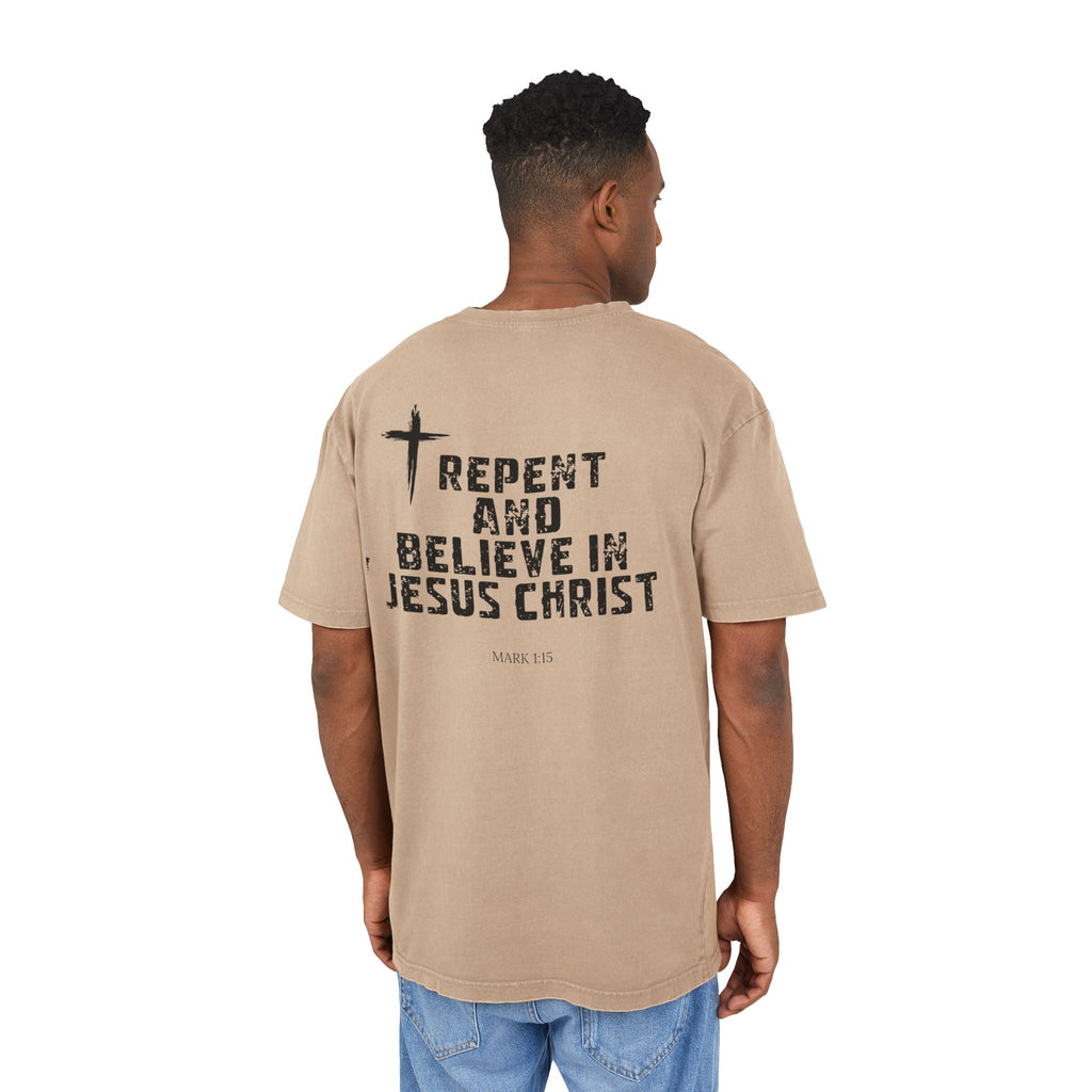 Men's Acid Washed Faith Tee, Oversized Christian T-Shirt, Casual Wear, Gift for Believers, Streetwear
