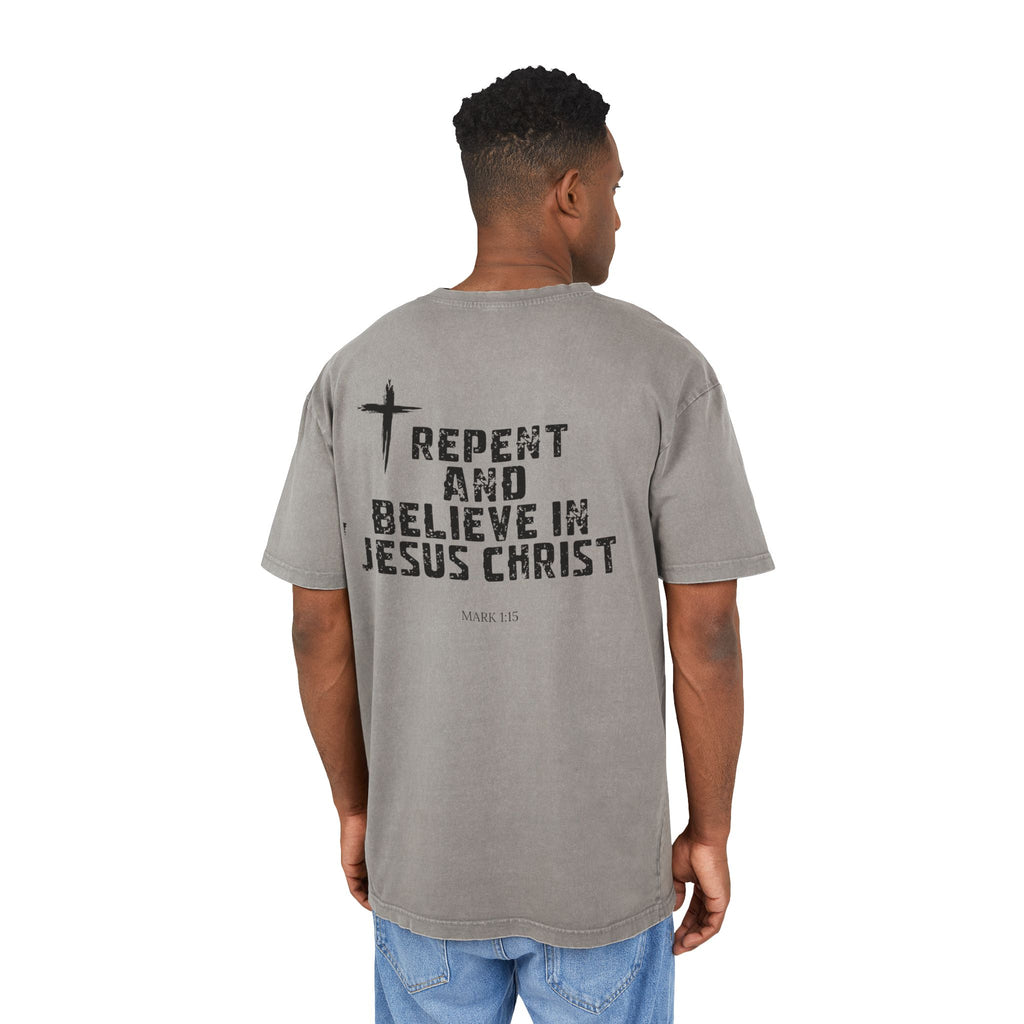 Men's Acid Washed Faith Tee, Oversized Christian T-Shirt, Casual Wear, Gift for Believers, Streetwear